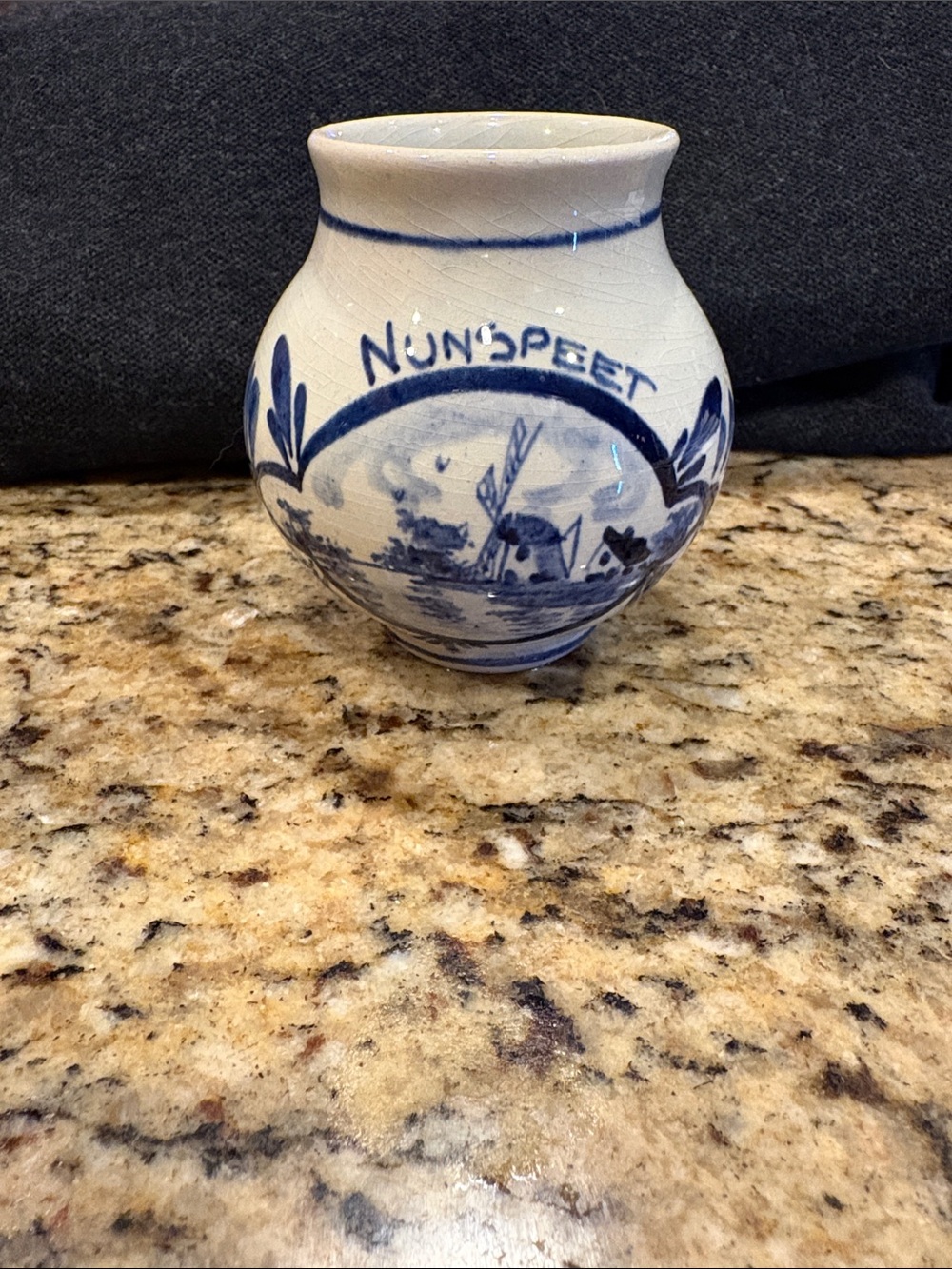 Delft Hand Painted Signed Blue & White Ceramic Windmill Vase, Dutch Decor